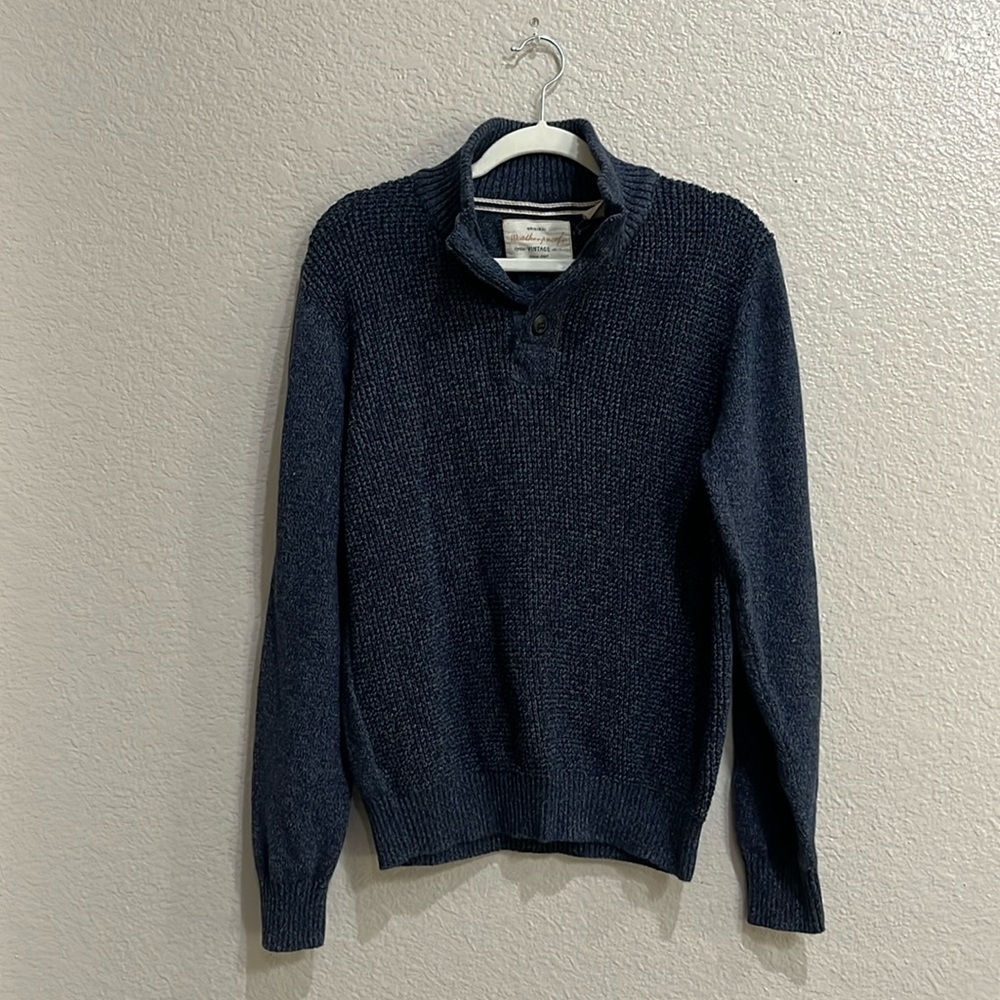 Weatherproof Vintage Mens 1/4 Button Up Mock Neck Sweater e Size L Blue